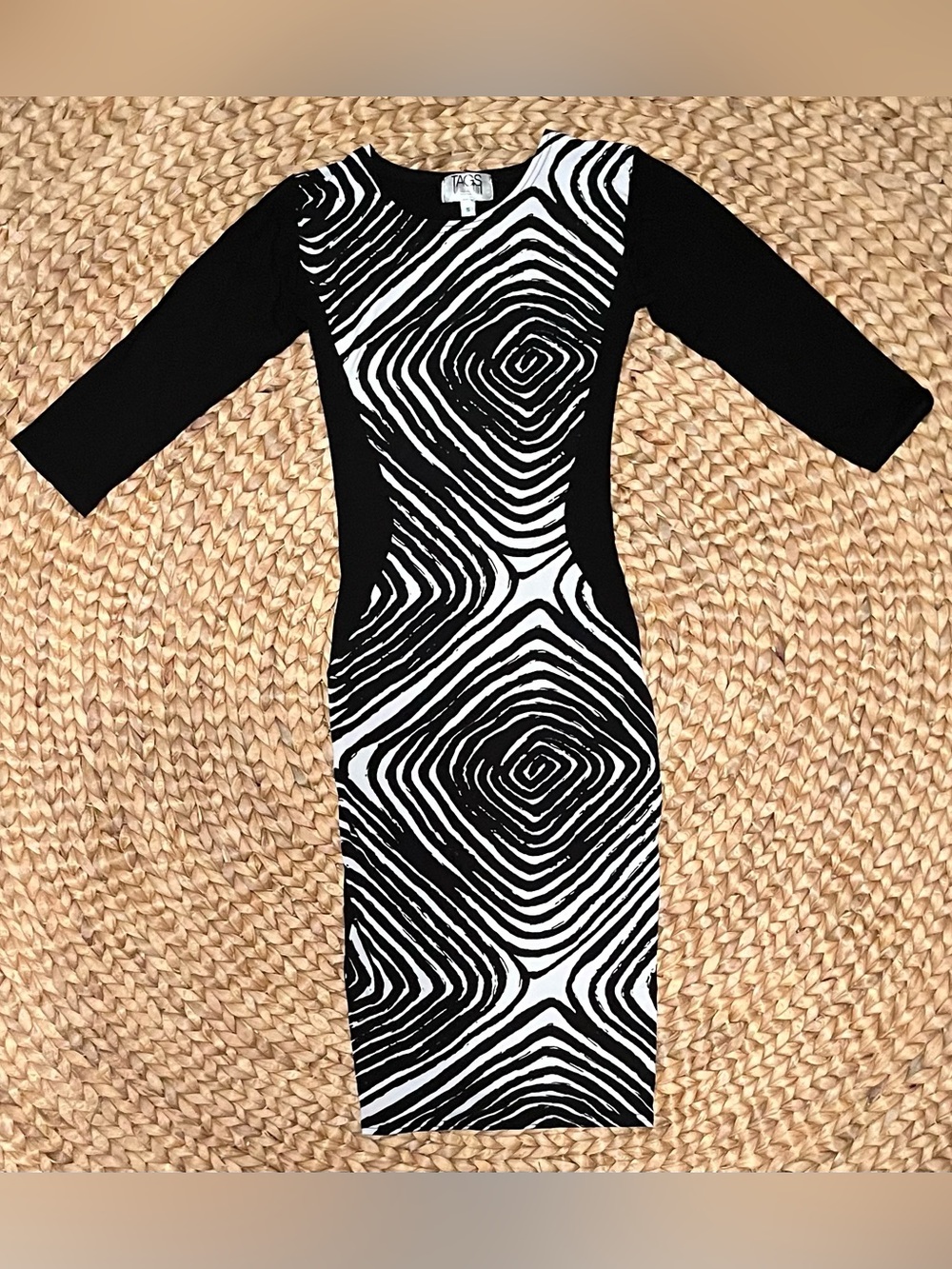 TAGS Black & White Geometric-Print Midi Sheath Dress